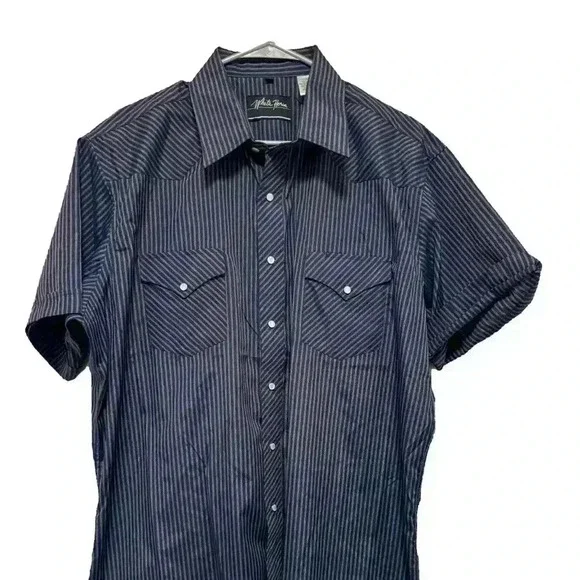 Western Shirt White Horse Short Sleeve brown and navy with pearl snap buttons XL - Picture 1 of 3